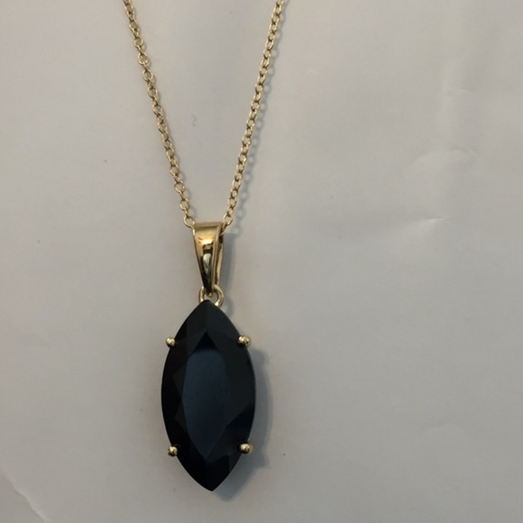 Black Spinel 18K Gold Over Silver Pendant/Chain - Picture 3 of 3